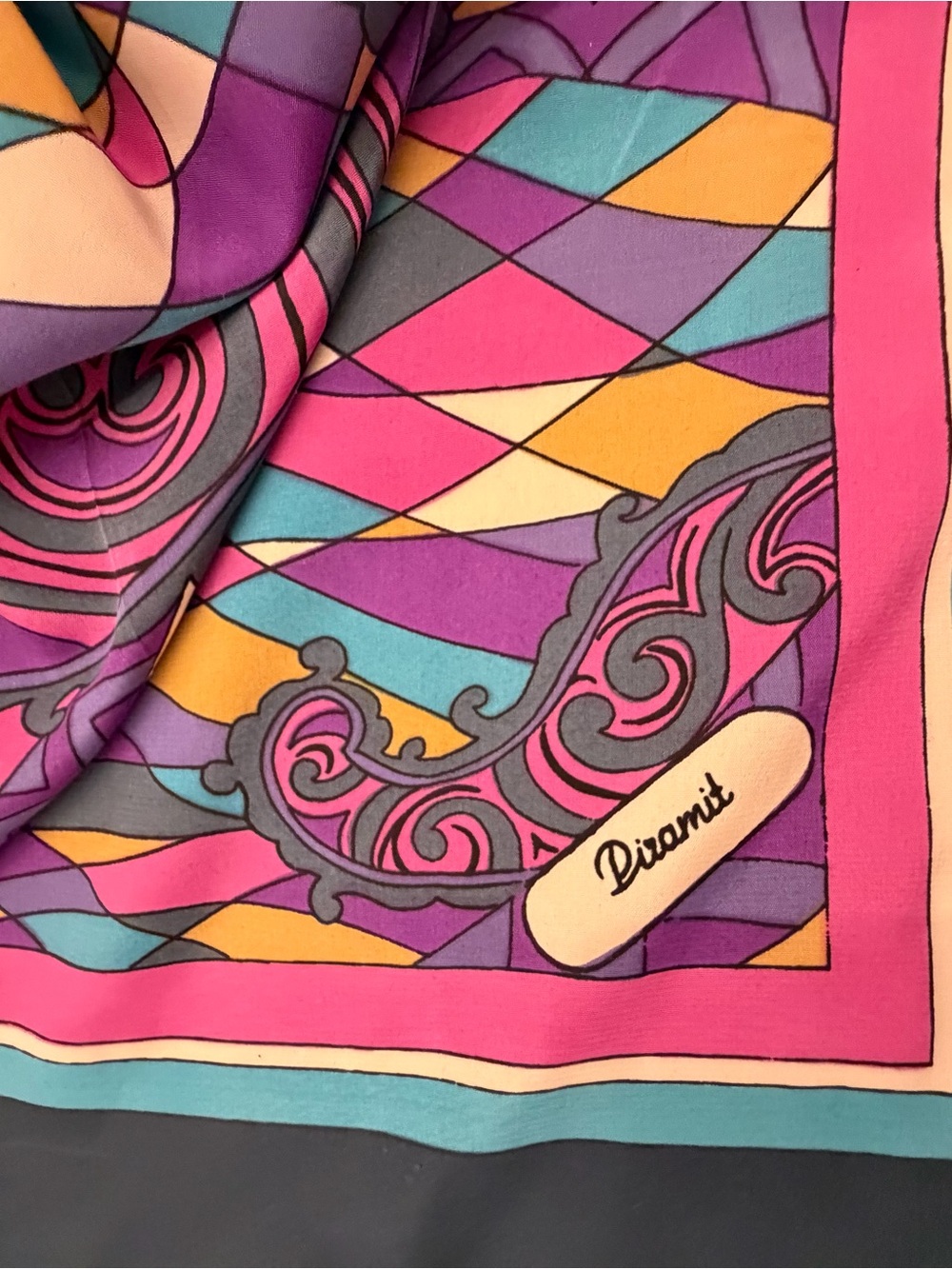 Emilio Pucci Multicolor Silk Scarf in Pink, Purple, Teal & Yellow